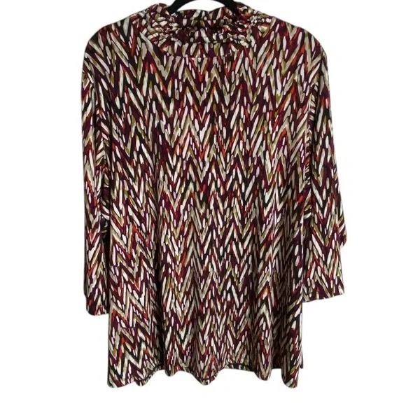 Susan Graver 2X Blouse Ruched Mock Neck Long Sleeve Geometric Shirt Lightweight - Picture 1 of 6